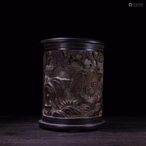 A BAMBOO CARVED BRUSH POT