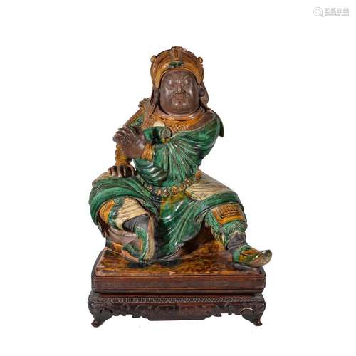 A Chinese glazed Pottery Figure of Guan Yu