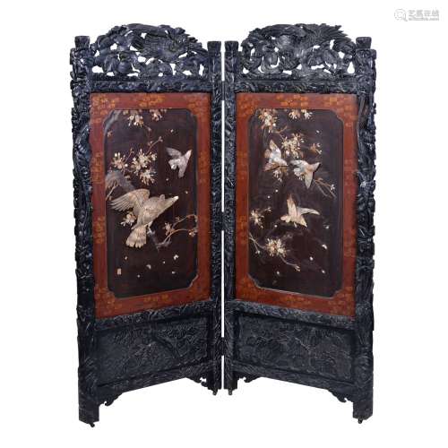 A Japanese Wood and lacquer Two-Fold Screen