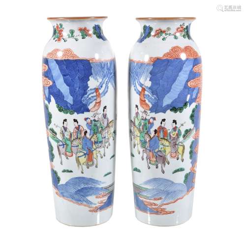 A pair of Chinese Wucai sleeve vases