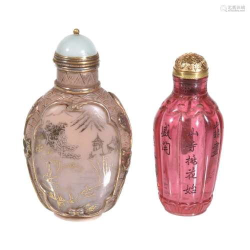 A Chinese ruby-red glass scent bottle and stopper
