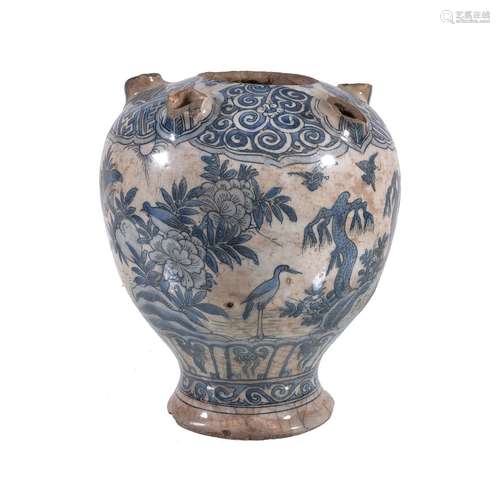 A Safavid blue and white pottery tulip vase