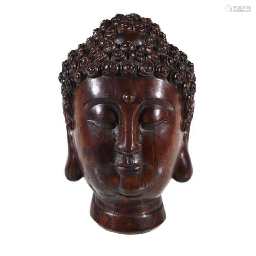 A Chinese wood Buddha head