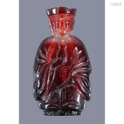 A Chinese Peking glass red snuff bottle and stopper