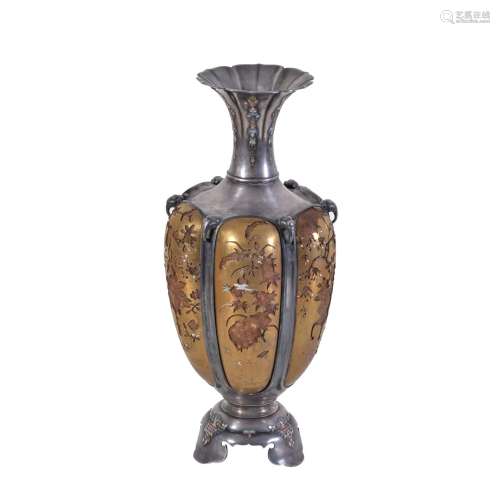 A Japanese Silver and Gold Lacquer Vase