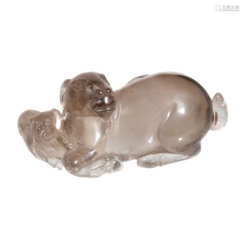 A Chinese ‘tea’ glass ‘ram’ scent bottle and stopper