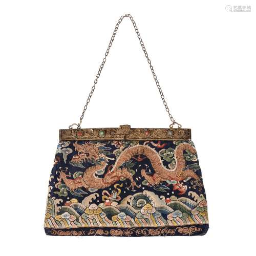 A Chinese dragon embroidered handbag