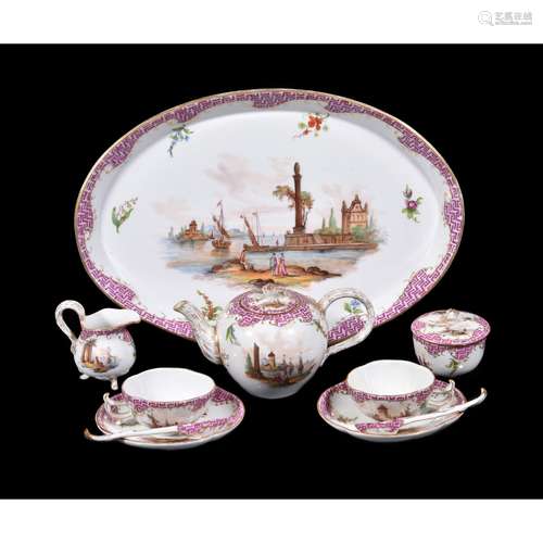 A Dresden porcelain tête-à-tête tea service