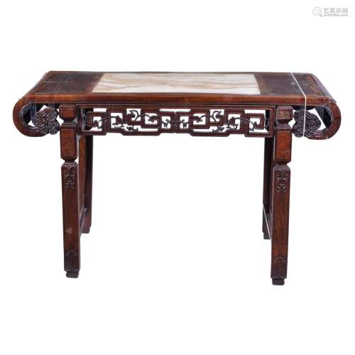 A Chinese marble-inlaid hardwood table