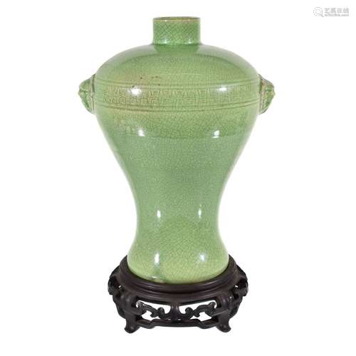 Chinese green glazed vase and stand