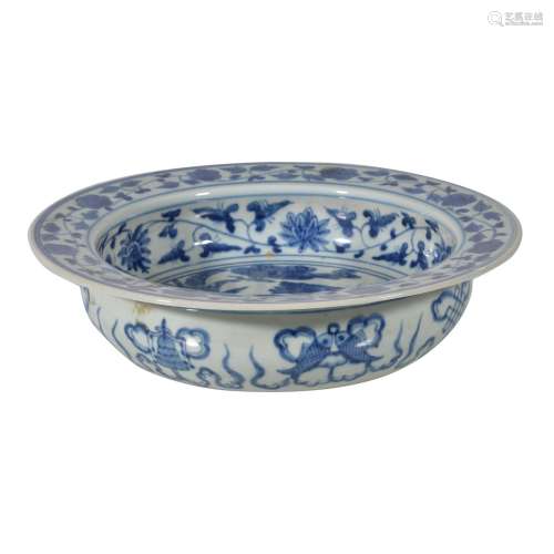 A Chinese blue and white basin
