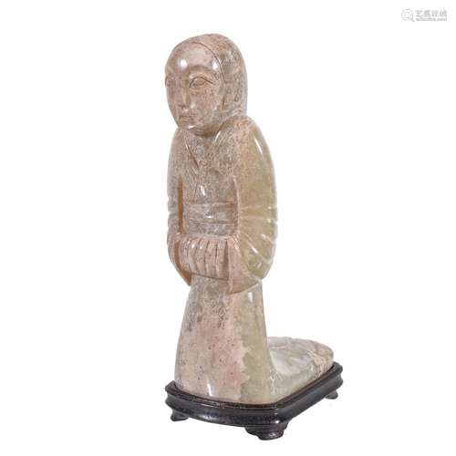 A Chinese archaistic style celadon and grey jade figure