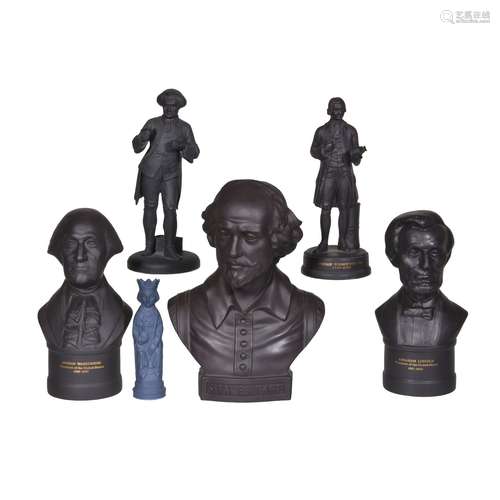 Six Wedgwood mostly modern black basalt busts