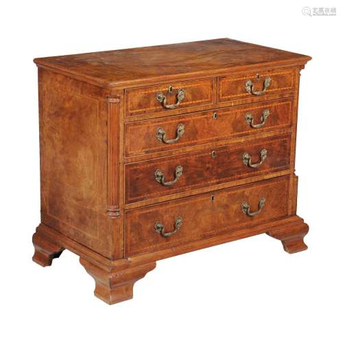 A George III walnut and chevron banded chest of drawers
