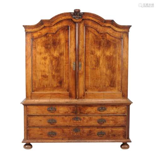 A Dutch walnut and crossbanded press cupboard,