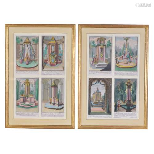 A set of eight German hand coloured engravings of water pumps