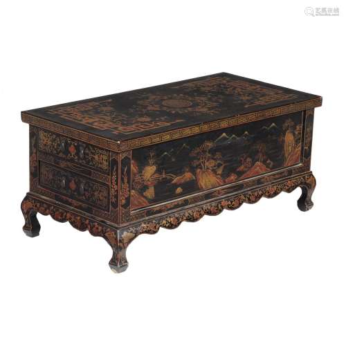 A Chinese black lacquer and gilt low table