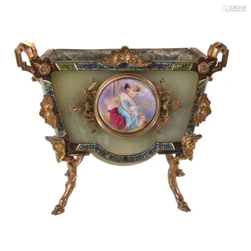 A French onyx and enamelled gilt bronze mounted jardiniere