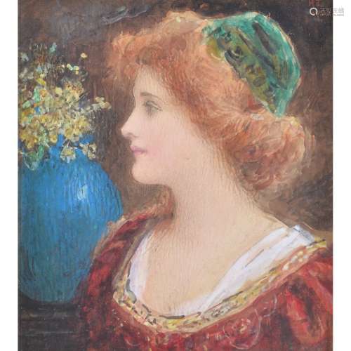 British School (c. 1900)Portrait of a lady with a blue vaseWatercolourSigned with initials HJ and dated 1903