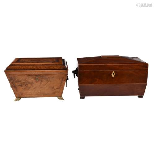 A Regency walnut tea caddy