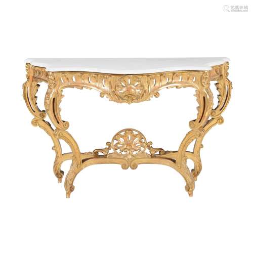 A giltwood and marble topped console table
