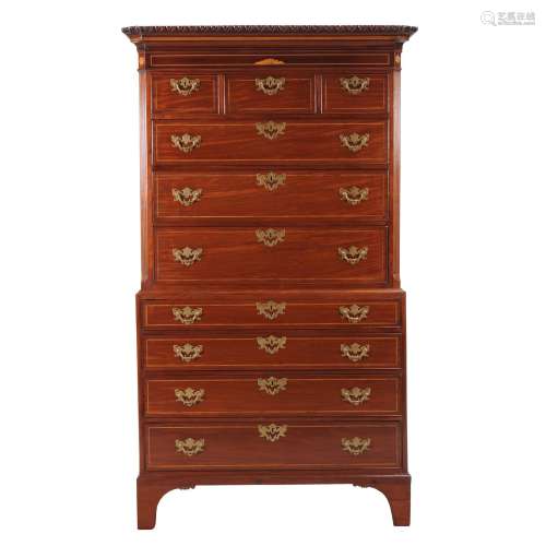 A George III mahogany and inlaid chest on chest