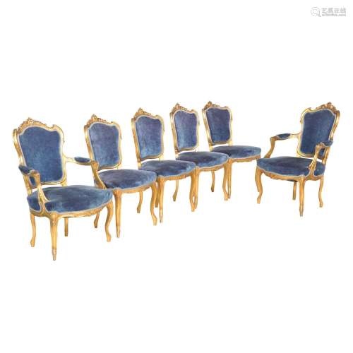 A carved giltwood seven piece suite of seat furniture