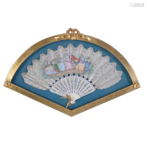 A French bone and painted fan