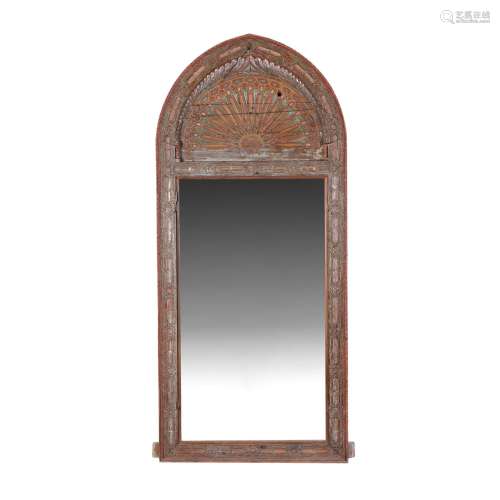 A Moroccan hardwood and polychrome painted wall mirror