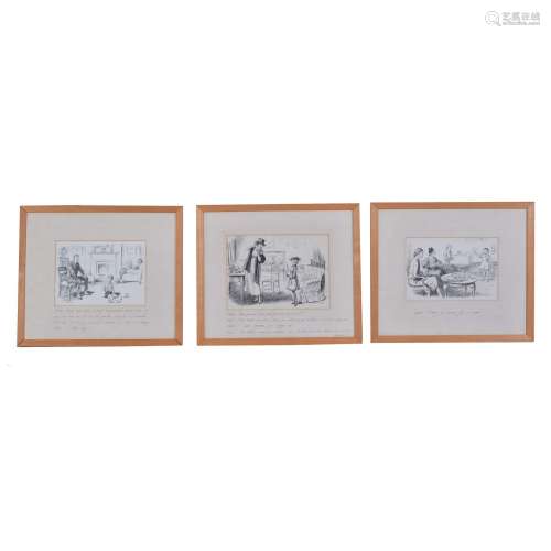 Lewis Baumer (British 1870-1963)A set of five original ink drawings to include “Look ! Mummy, a recipe for a piano.”