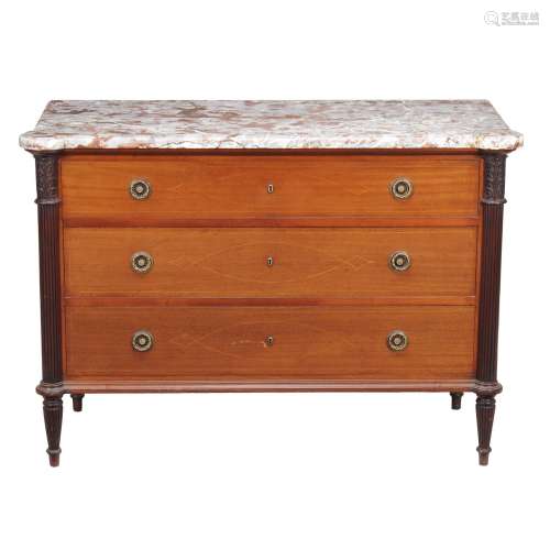 A marble topped mahogany chest of drawers