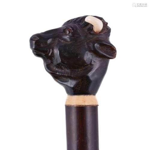 A Continental horn and ivory mounted walking stick