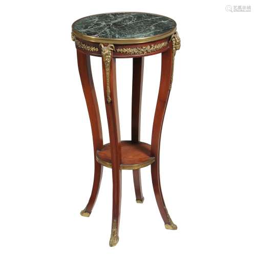 A mahogany and green marble topped occasional table or sculpture stand