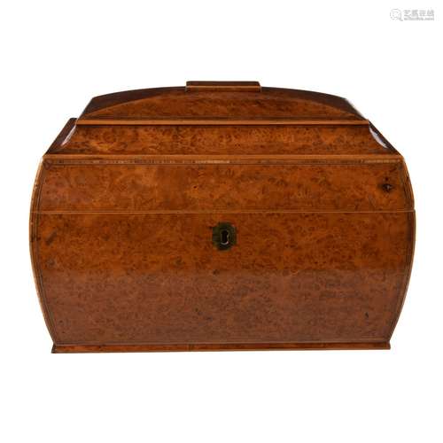 A substantial George IV amboyna tea caddy