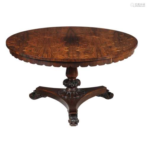 A William IV rosewood circular centre table