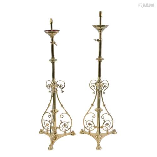 A pair of fine Victorian brass telescopic standard lamps