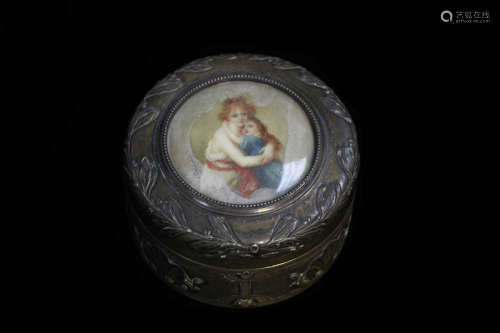 Enamel&Silver Miniature Cover Box,Mother w child