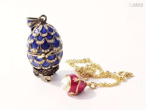 Two Enamel Crystal Egg Pendant Locket