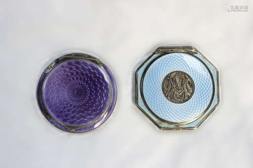 Two Enamel and Silver Compact