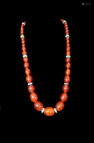 Chinese Amber&Turquoise Necklace w Sterling Silver