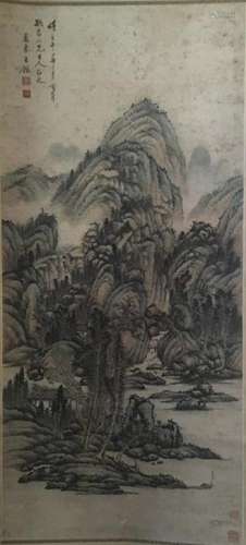 Chinese Ink Landscape Scroll Painting