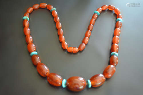 Chinese antique Amber and Turquoise Necklace.
