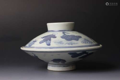 Chinese Blue and White Cover Bowl, mark