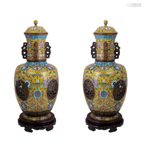 Pair of cloisonne jars and covers