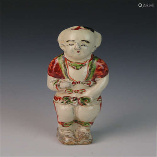 Ci Zhou yue green and red glazed figure 