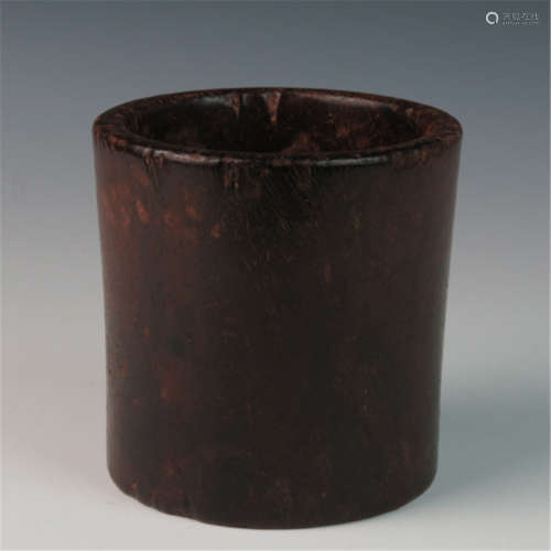 A rosewood brush pot 