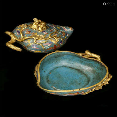 A cloisonne peach shape box