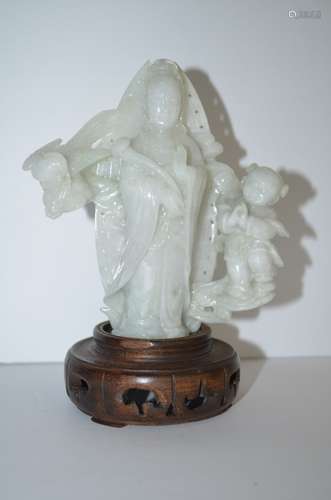 Antique Chinese Carved Jadeite Statue Of Kwan-yin.