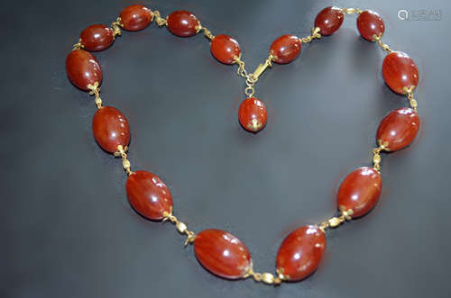 Chimese anyique Cherry Red Egg Yolk Amber Necklace