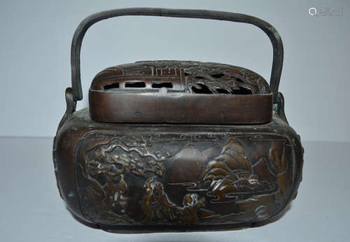 Chinese antique bronze engraving hand kettle, Mark